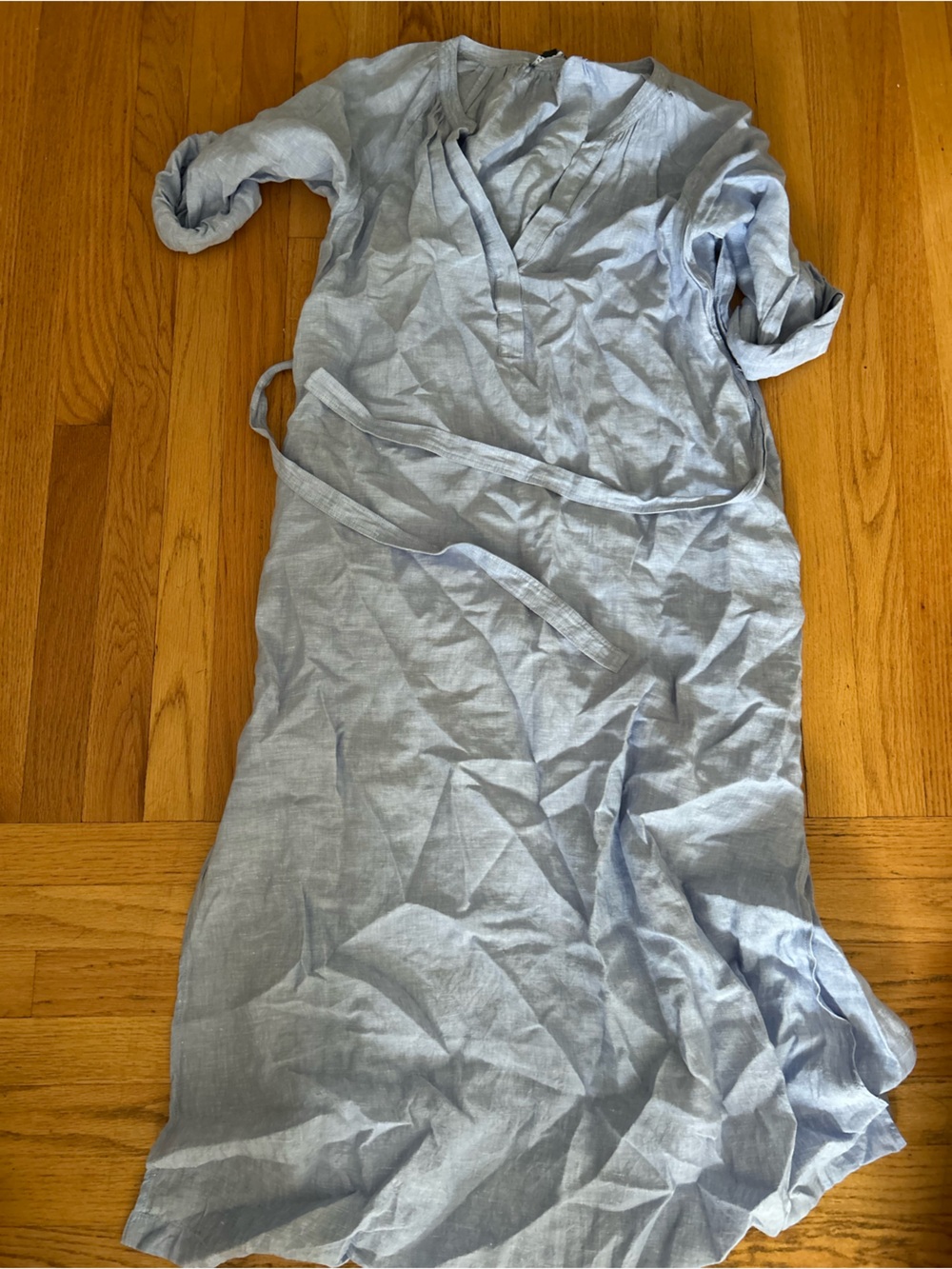 J. Crew Light Blue Linen dress with Self-Tie